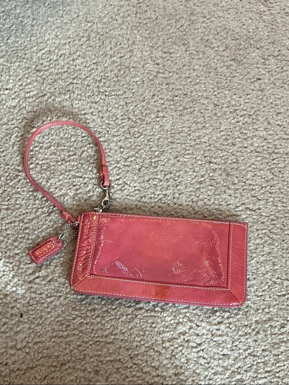 Coach  Pink Patent Leather Wristlet with Charm